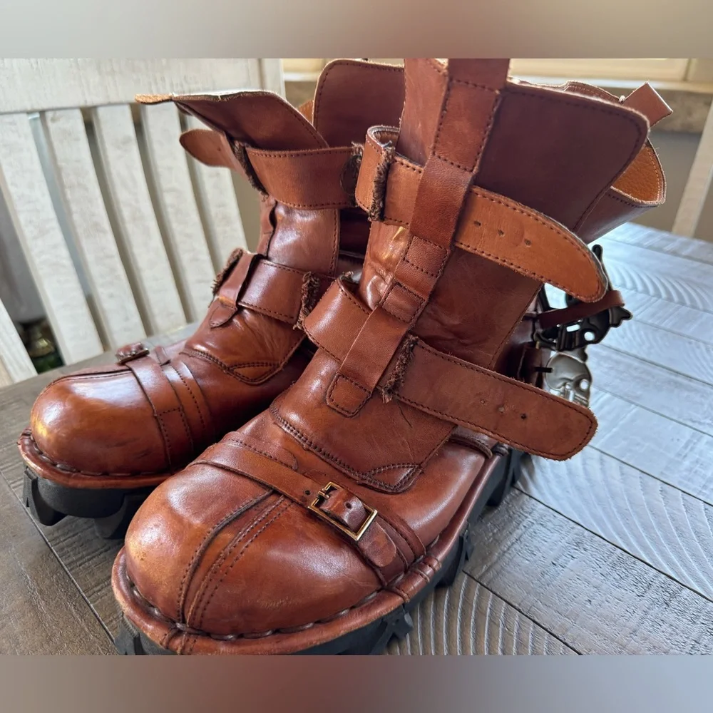 BOSETON Leather Skull & Bones Motorcycle Streampunk Boots Men’s Size 11.5